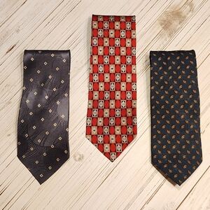100% Silk Korean Air Ties Set Of 3.  Grey, Red, and Dark Teal Blue.